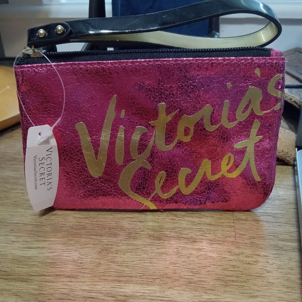 NWTS Victoria's Secret Pink & Gold Clutch Coin Purse Accessories Pouch.   T1